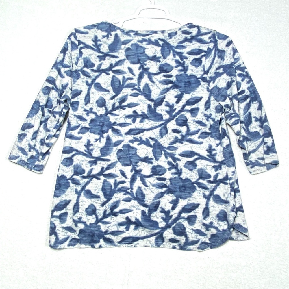 Sonoma Top Women's PL Blue White Floral 3/4 Sleeve Crewneck Stretch Casual Shirt - Picture 6 of 12